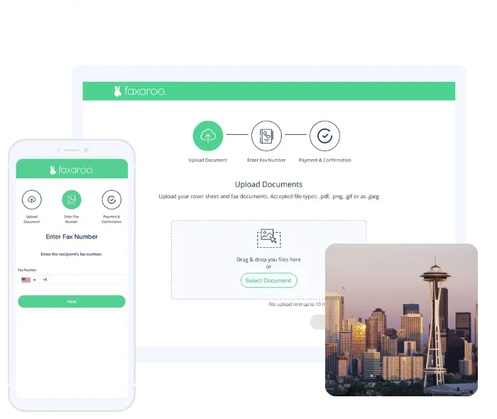 Faxaroo dashboard with Seattle Space Needle image