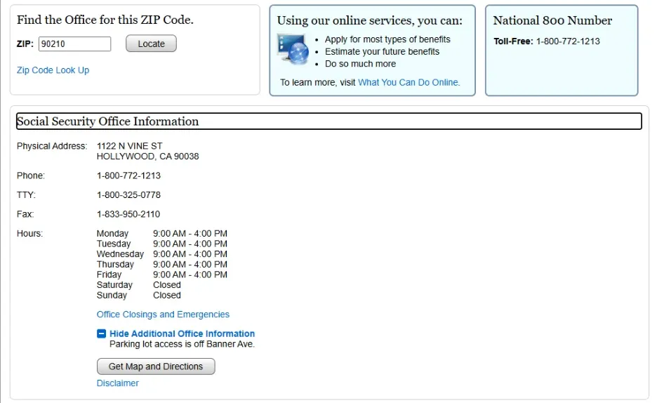 Social Security Administration website locator